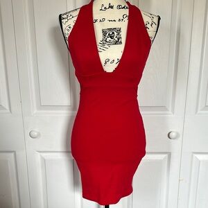 Red Asymmetrical Backless Bodycon Dress